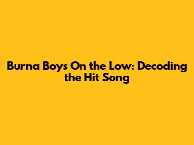 Burna Boy's 'On the Low': Decoding the Hit Song