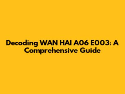 Decoding WAN HAI A06 E003: A Comprehensive Guide