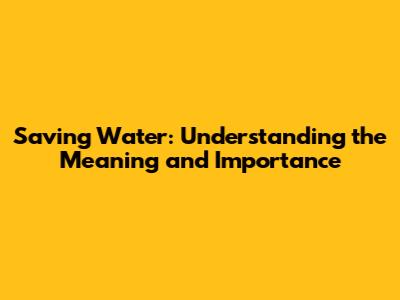 Saving Water: Understanding the Meaning and Importance